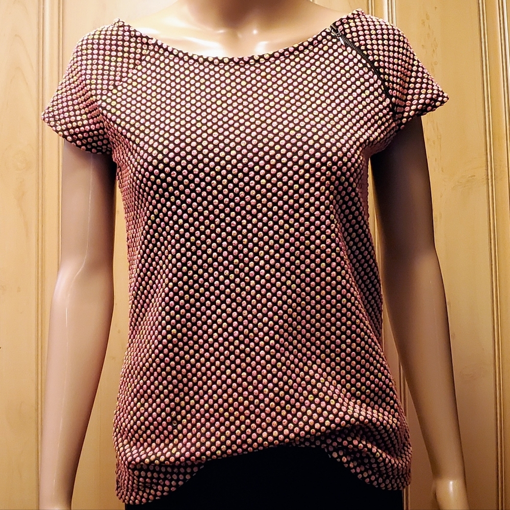 Retro Inspired 'Renuar' Swiss Dot Zipper Top